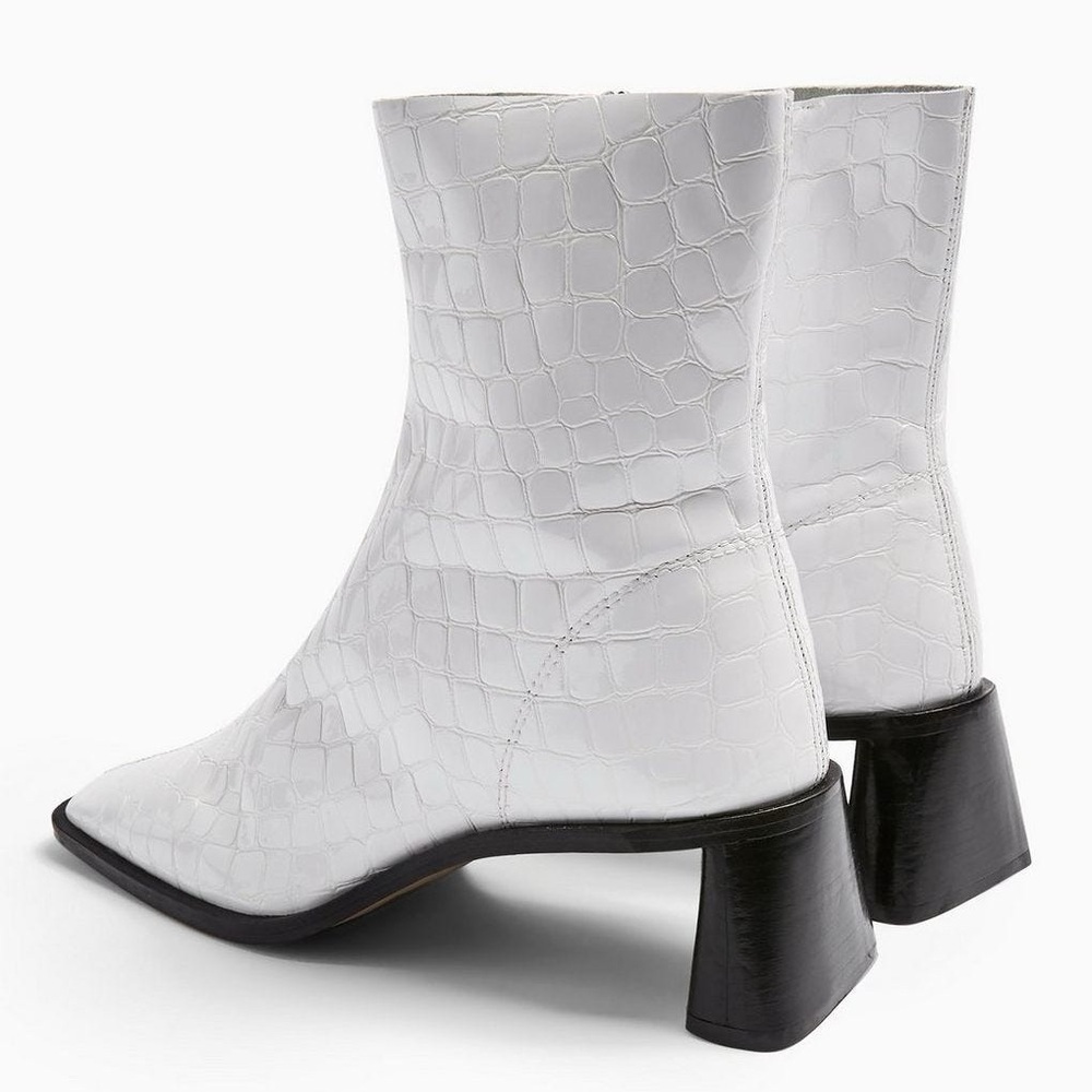 Topshop Maja Leather White Crocodile Sock Boots 7.5